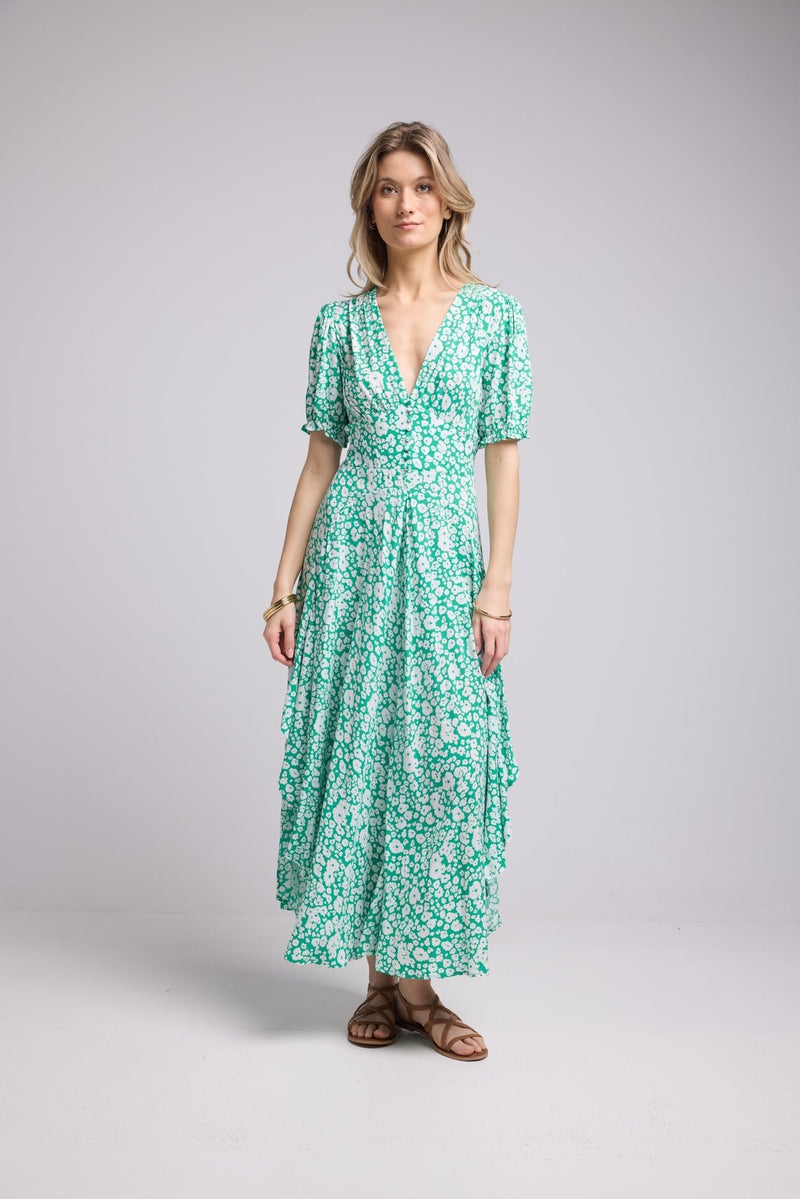 ROBE 62279V/1164 FLEURS BLANCHE BODY VERT