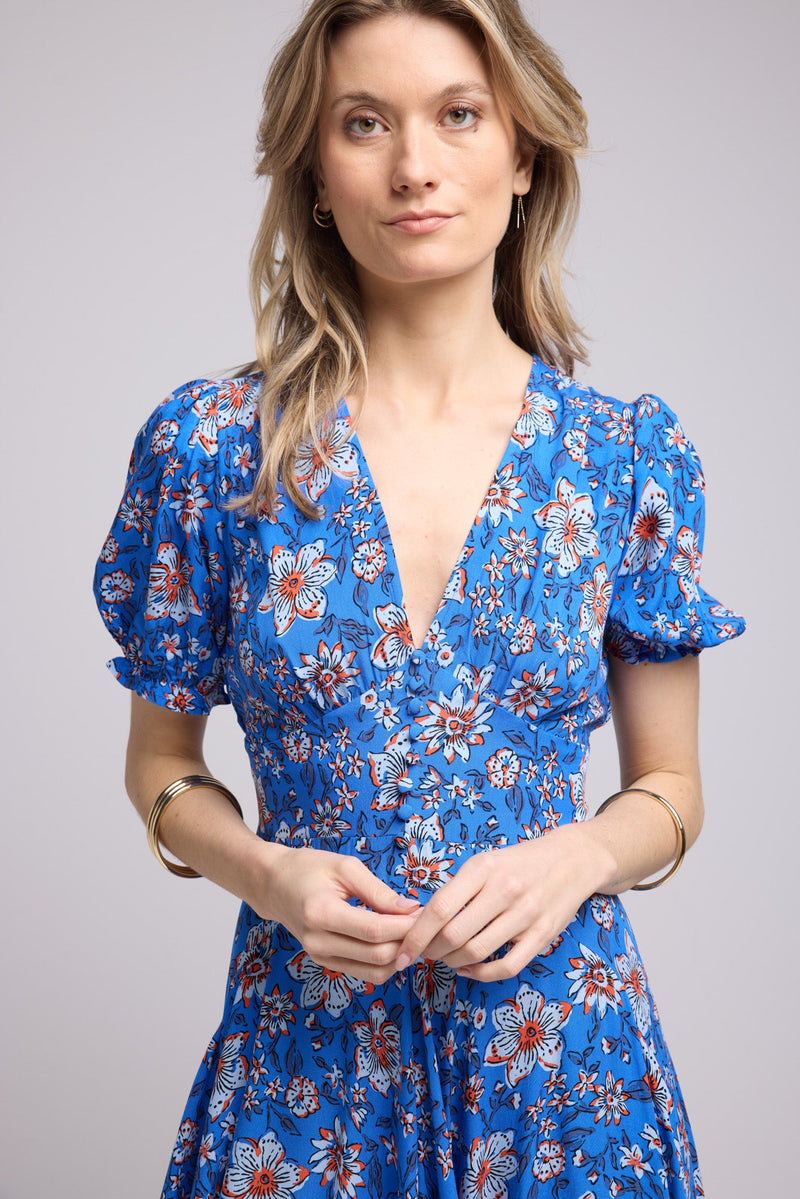 ROBE 62279V/BLEU FLEURS ROUGE 1107V