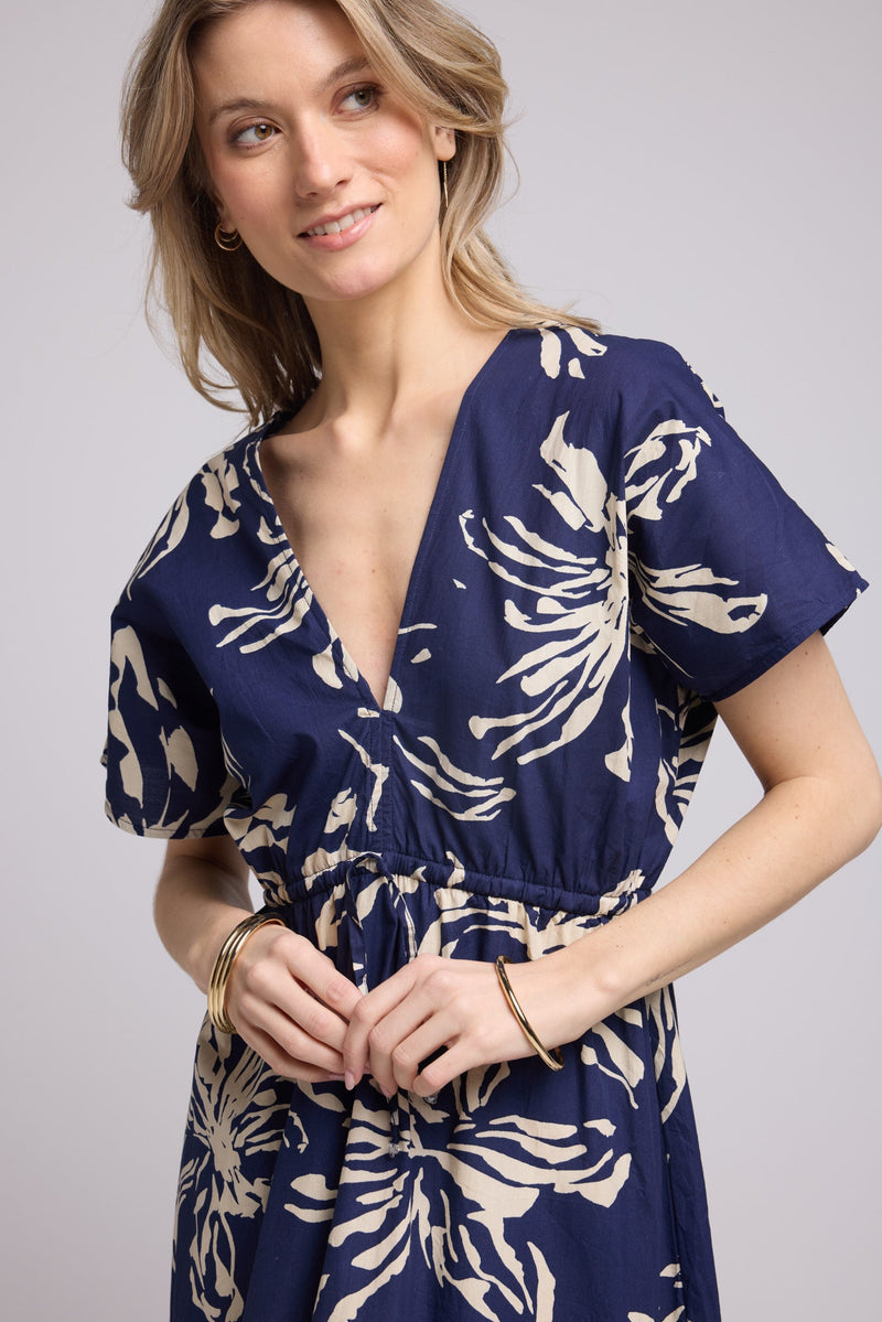 ROBE AVA IMP/FLEURS NAVY P2302