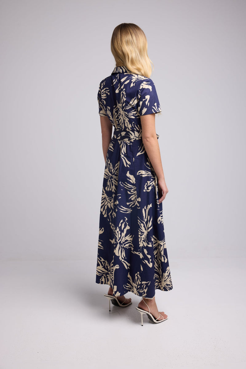 ROBE JANE/FLEUR NAVY BLANC P2302