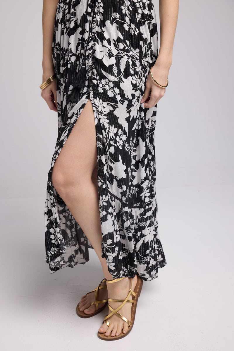 ROBE LORY LONG/GROSSES FLEURS NOIR P816