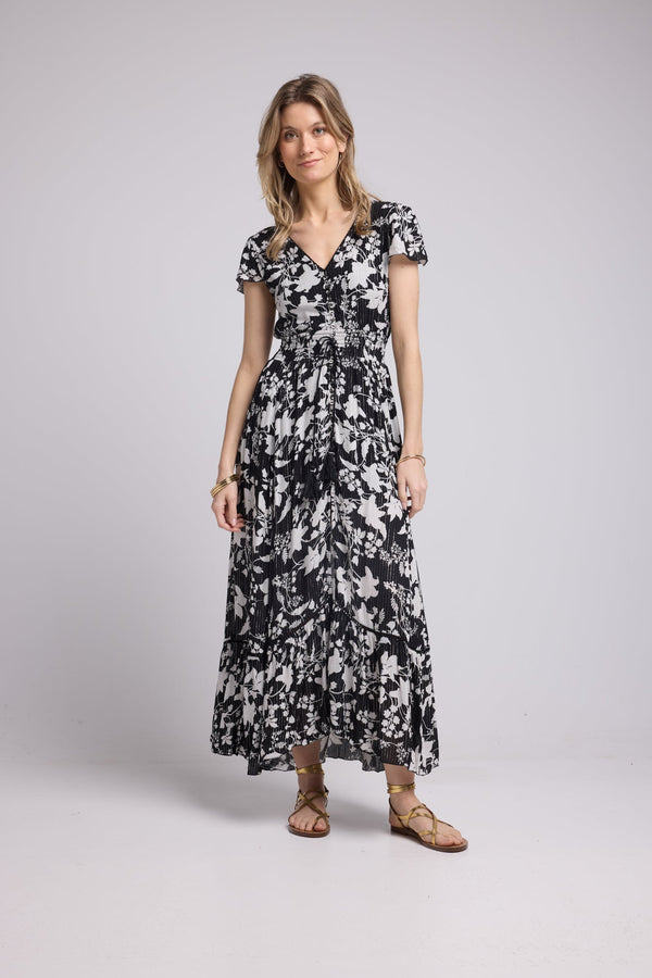 ROBE LORY LONG/GROSSES FLEURS NOIR P816