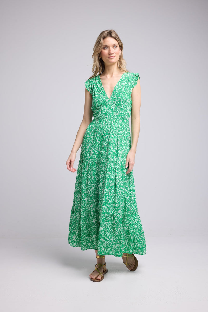 ROBE PENNY LONG/FLEURS VERTES GREEN P815
