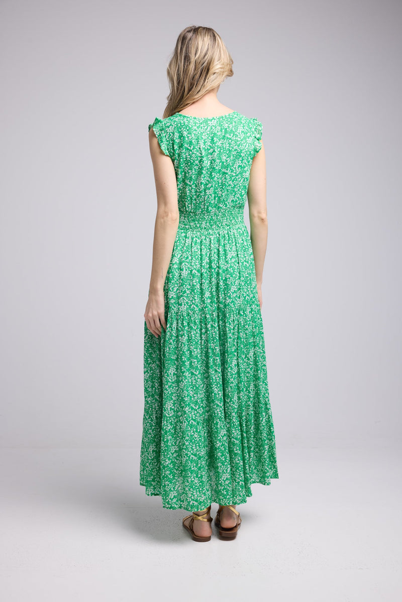 ROBE PENNY LONG/FLEURS VERTES GREEN P815