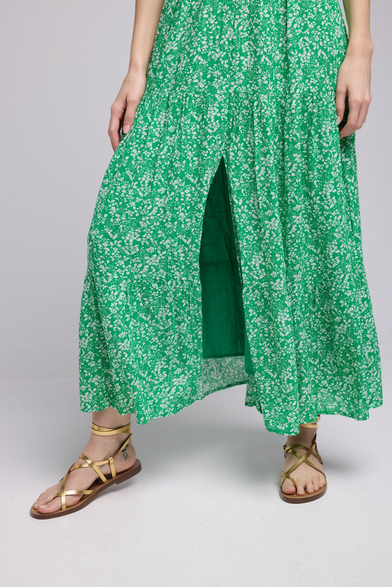 ROBE PENNY LONG/FLEURS VERTES GREEN P815