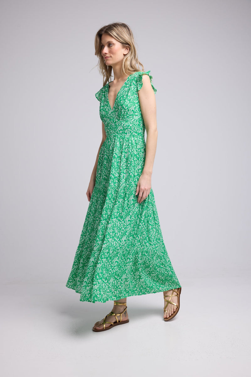 ROBE PENNY LONG/FLEURS VERTES GREEN P815